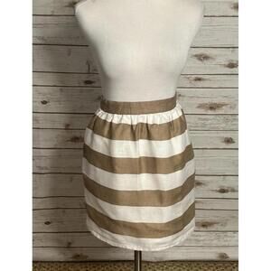 Cynthia Rowley modern classic tan/white striped linen A-line skirt Size 10